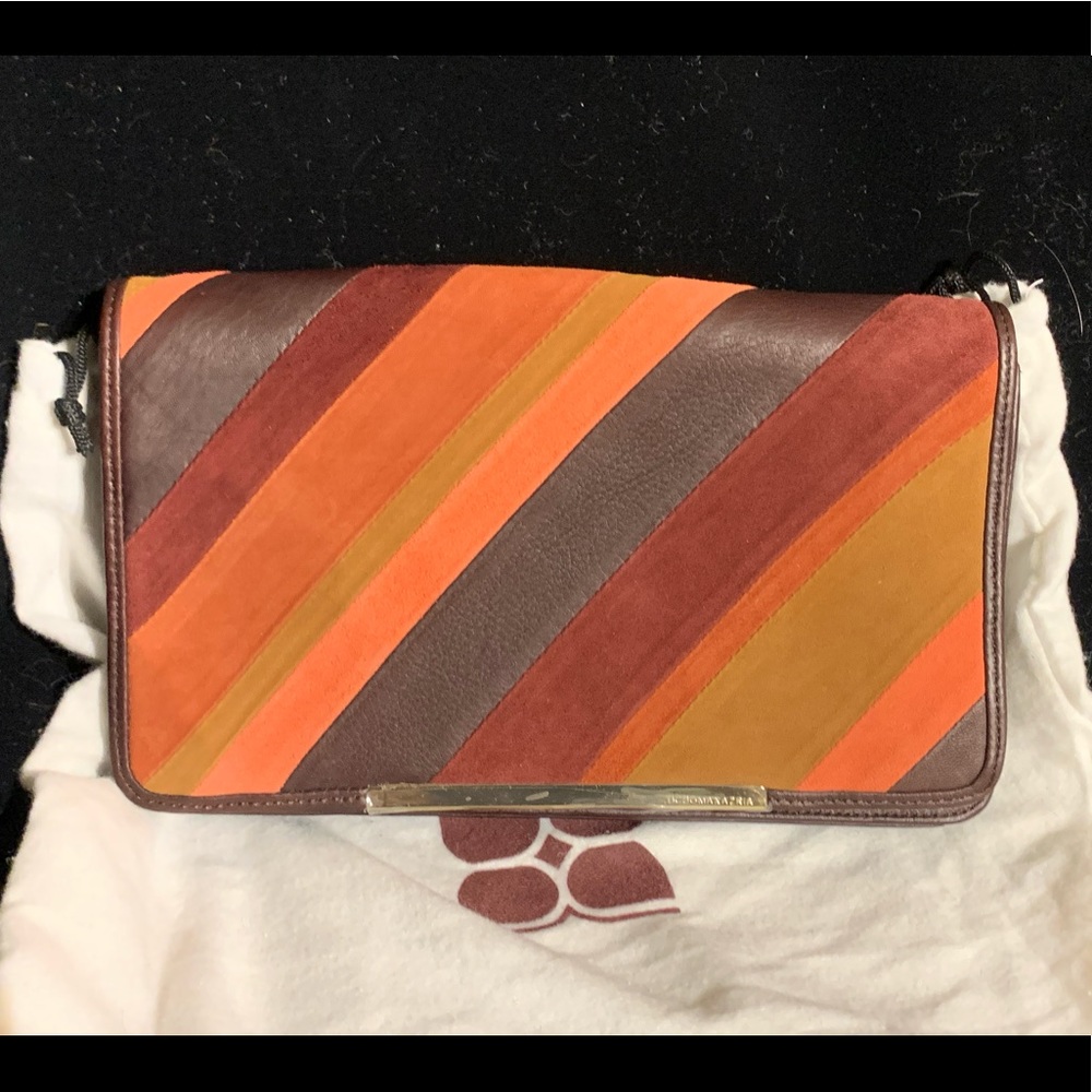 BCBGMaxAzria Autumn Stripe Suede Clutch in Rosewood